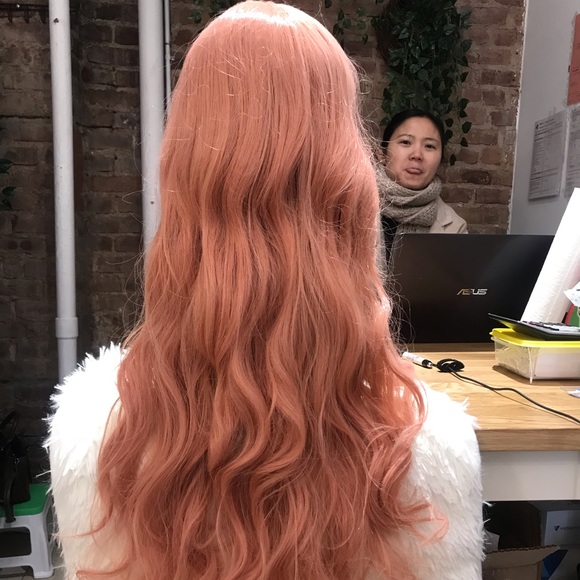 Human hair blend gold Rose pink wig - Picture 5 of 7